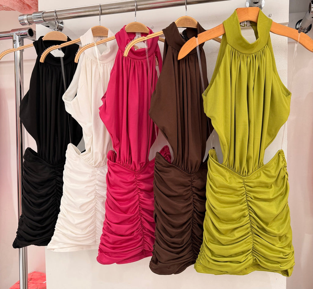 Women's Ruched Halter Cutout Cocktail Dress Elegant Sleeveless Party XD4198