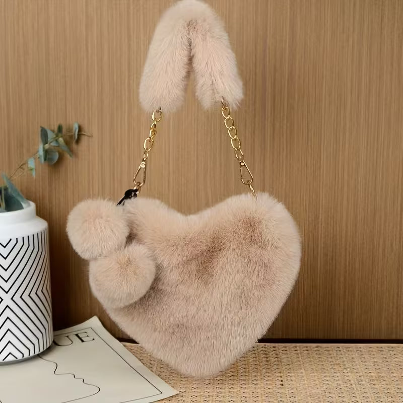 Women's Plush Heart Shoulder Bag Fashion Autumn Winter