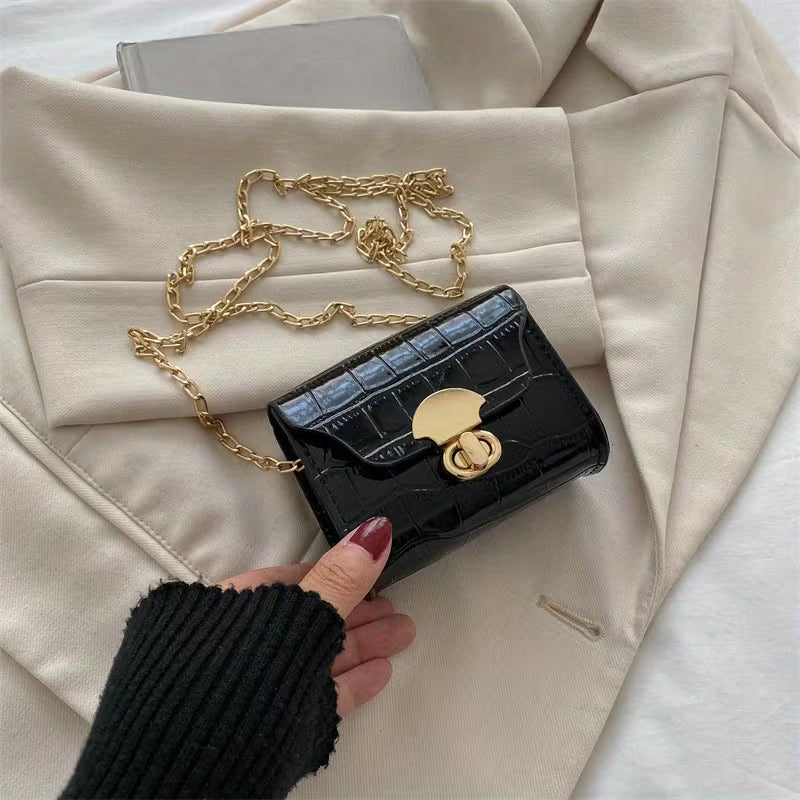 Women's Stone Pattern Mini Chain Crossbody Bag Elegant Shoulder