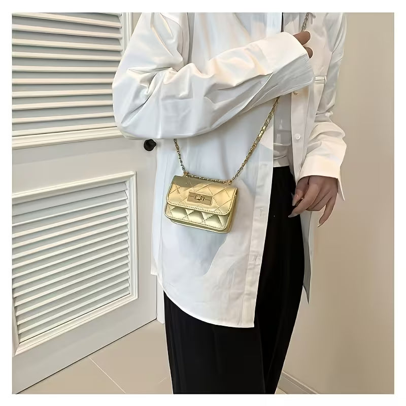 Kids' Diamond Golden Faux Leather Lock Mini Chain Crossbody Bag