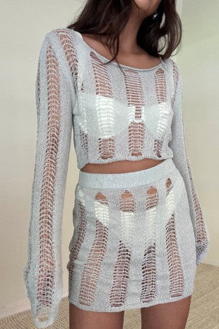 Women's Ladder Knit Top and Micro Mini Skirt Set S5309SET_2