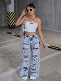 Women's Distressed Wide Leg Jeans RTM551
