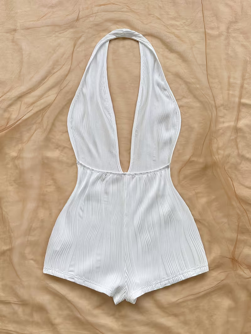 Women's Vacation Bodysuit Wavy Deep V-Neck Open Back