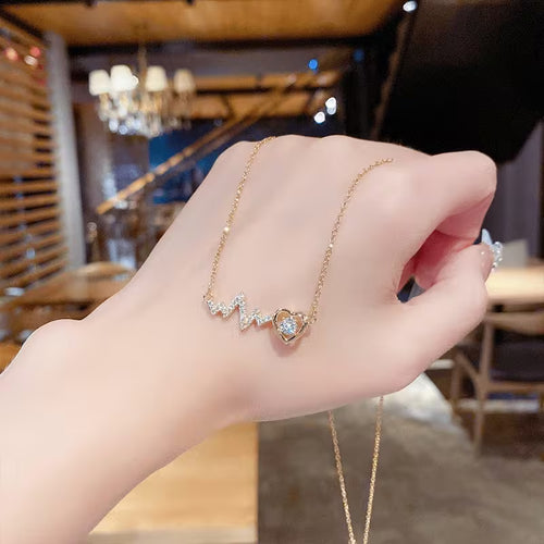 Unisex Heart Pendant Stainless Steel Chain Synthetic Zirconia Necklace