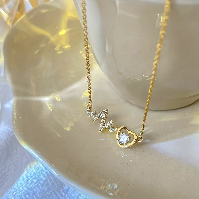 Unisex Heart Pendant Stainless Steel Chain Synthetic Zirconia Necklace