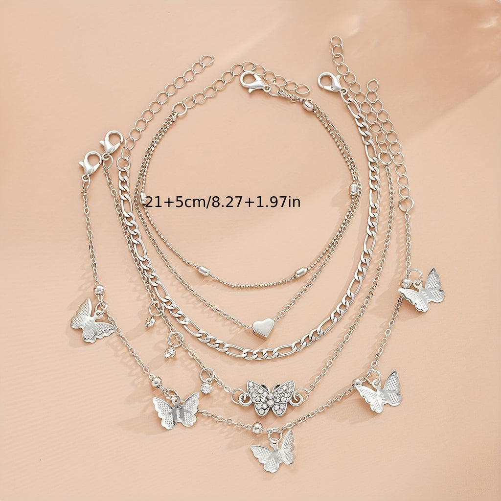 Women's Faux Pearl Butterfly Geometric 22-Piece Anklet Set Jewelry