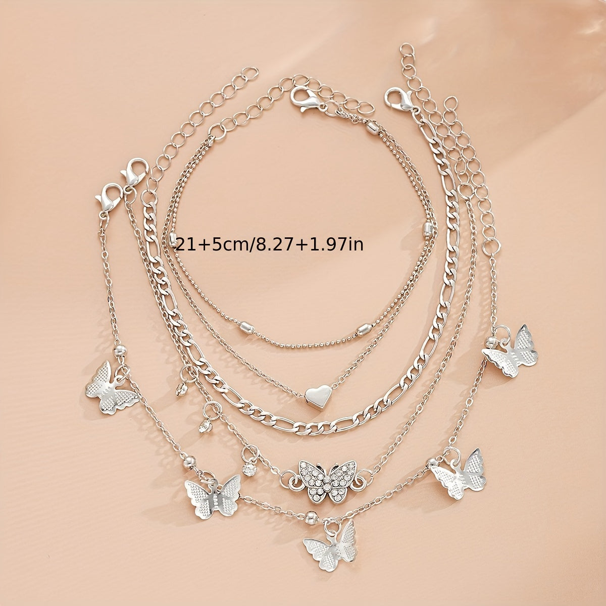 Women's Faux Pearl Butterfly Geometric 22-Piece Anklet Set Jewelry