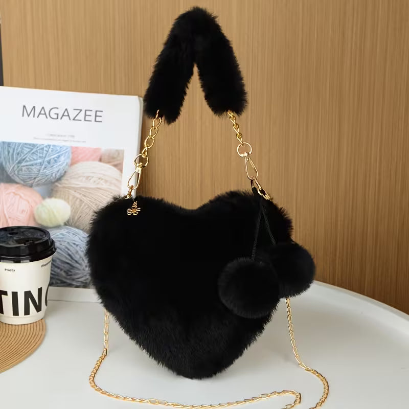 Women's Plush Heart Shoulder Bag Fashion Autumn Winter