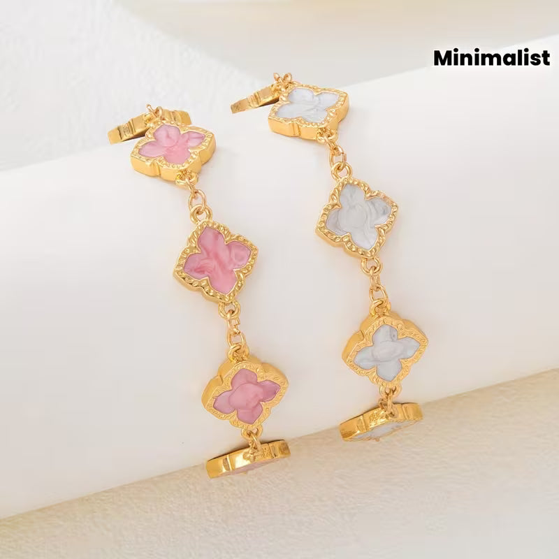 Women's Four-Leaf Clover Enamel Pendant Minimalist Bracelet Set Jewelry