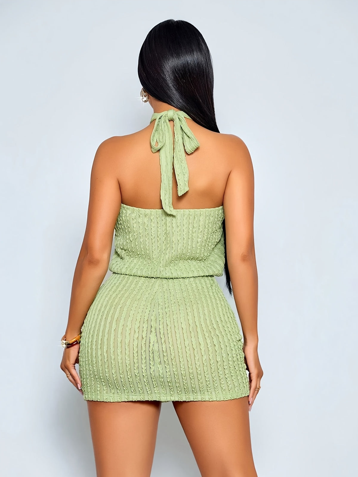 Women's Textured Halter Mini Dress Elegant Vacation Party