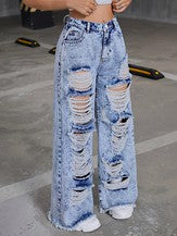 Women's Distressed Wide Leg Jeans RTM551