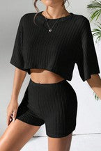 Women's Crew Neck Crop Tee Shorts Set ElYSSZJYY-6475
