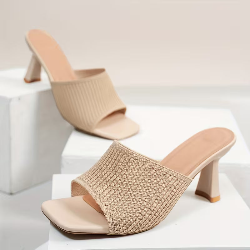 Women's Square Toe Chunky High Heel Sandals Slippers