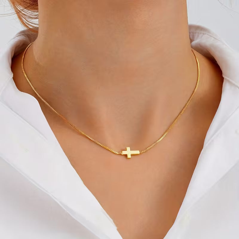 Women's Cross Pendant Necklace Elegant 18K Gold Plated Jewelry