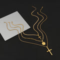 Unisex Cross Disc Pendant Plated Stainless Steel 3-Piece Necklace Jewelry