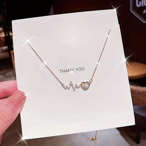 Unisex Heart Pendant Stainless Steel Chain Synthetic Zirconia Necklace