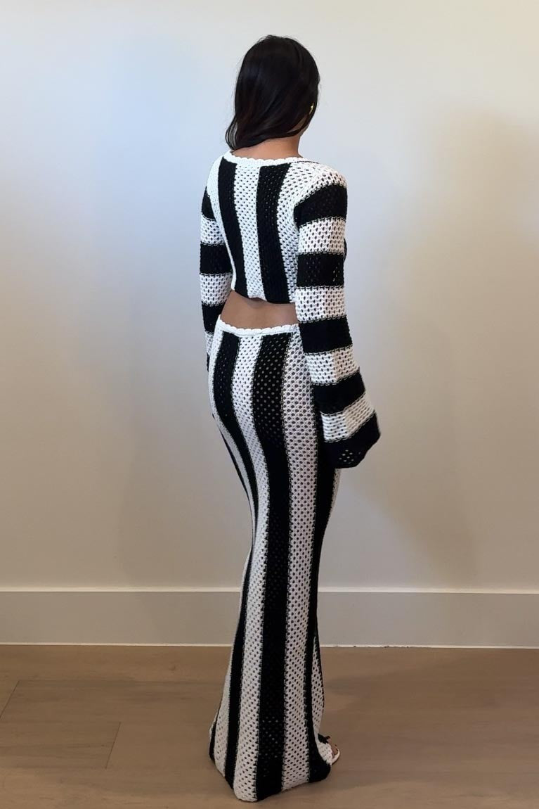 Women's Crochet Stripe Knit Top and Skirt Set S7864SET_2