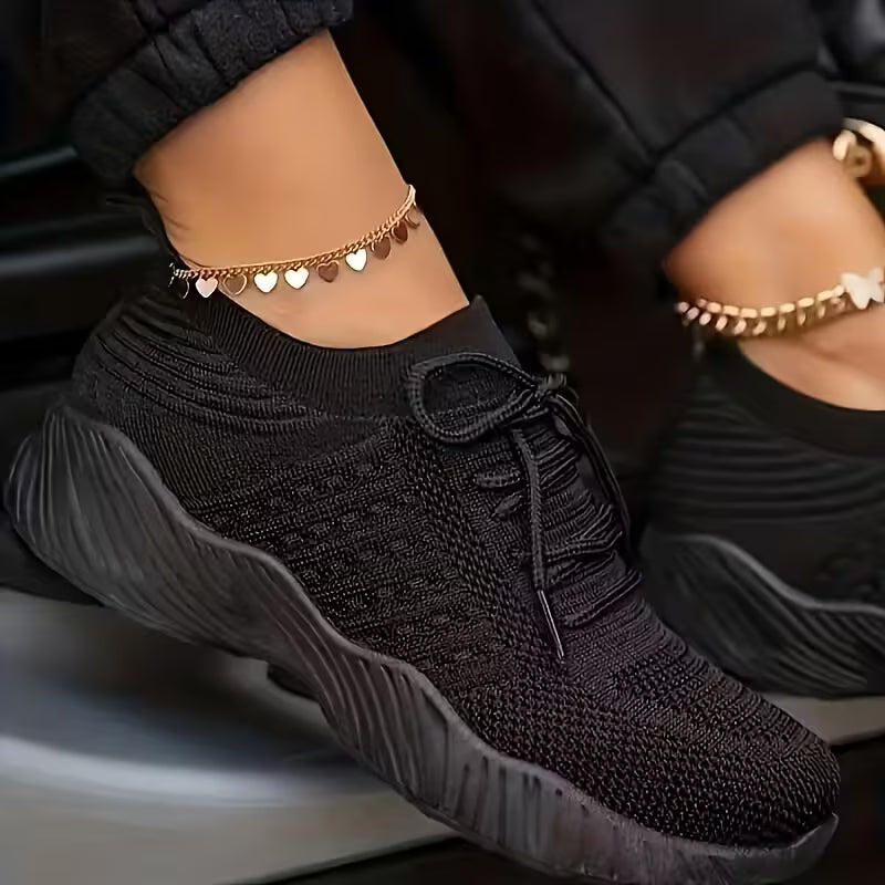 Women's Breathable Chunky Platform Sneakers Lace-Up Low-Top Casual Shoes