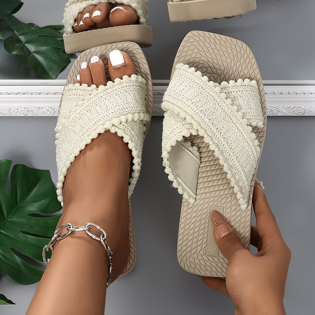 Women's Casual Beach Thick Sole Slides Tassel Sandal