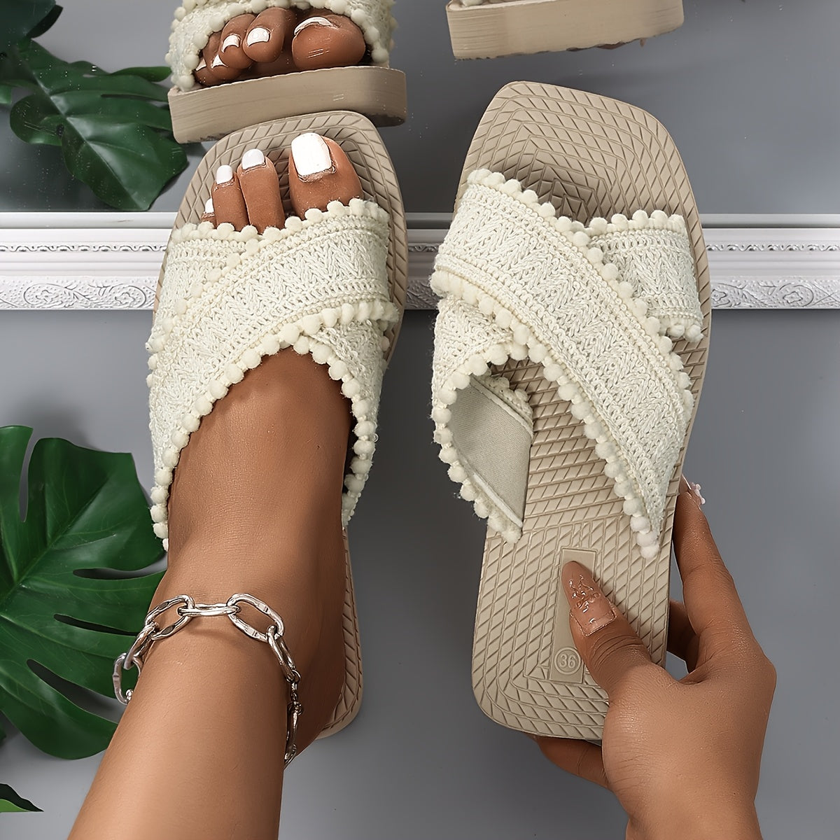 Women's Casual Beach Thick Sole Slides Tassel Sandal