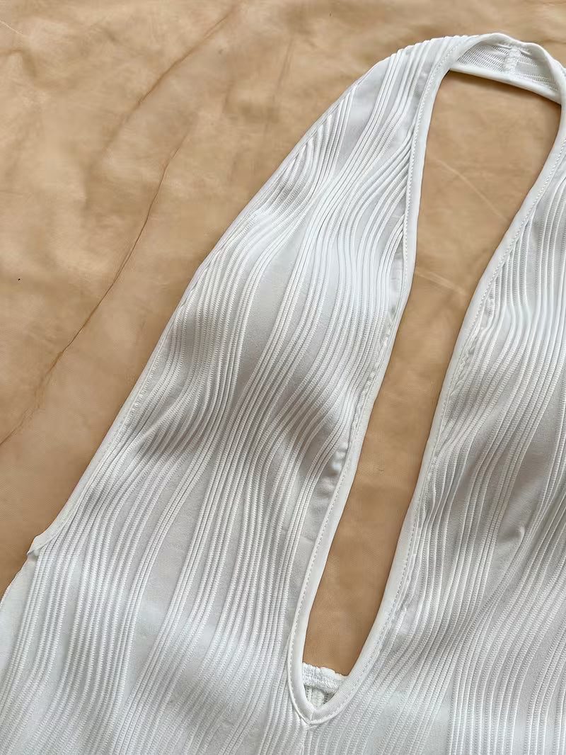Women's Vacation Bodysuit Wavy Deep V-Neck Open Back