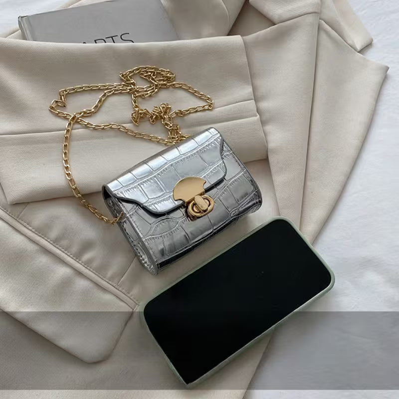 Women's Stone Pattern Mini Chain Crossbody Bag Elegant Shoulder