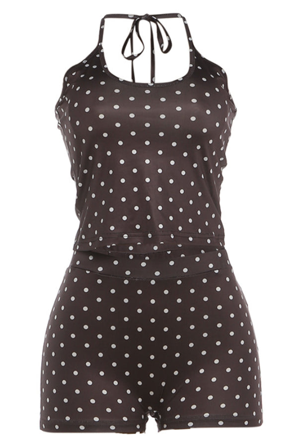 Women's Polka Dot Backless Halter Top Shorts Set ElYSDD-3394
