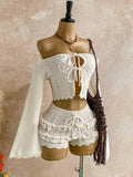 Women's Fashionable Shoulder Tie Front 2-Piece Sweater Set