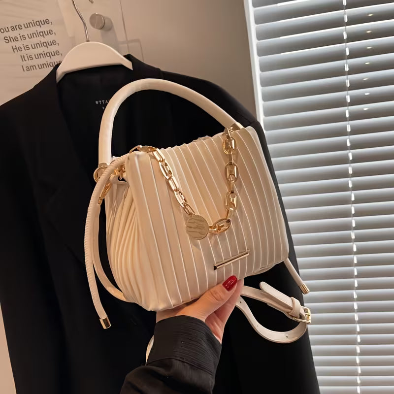 Women's Mini Bucket Bag With Chain Pendant Crossbody Strap