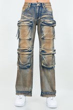 Women's Oil Stain Washed Wide Leg Jeans RJH-21187