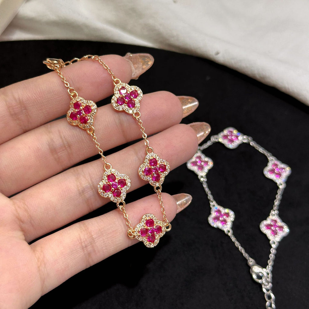 Women's Four-Leaf Clover Purple Synthetic Zirconia Flower Bracelet Jewelry