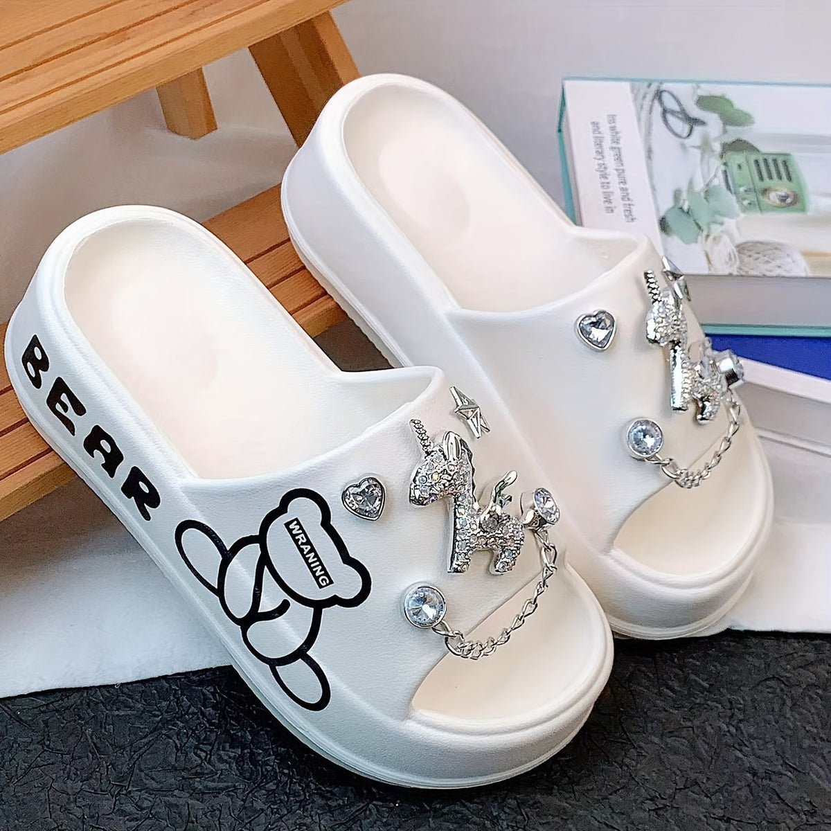 Women's Colorful Pony Slide Slippers Lightweight Casual Beach Sandals