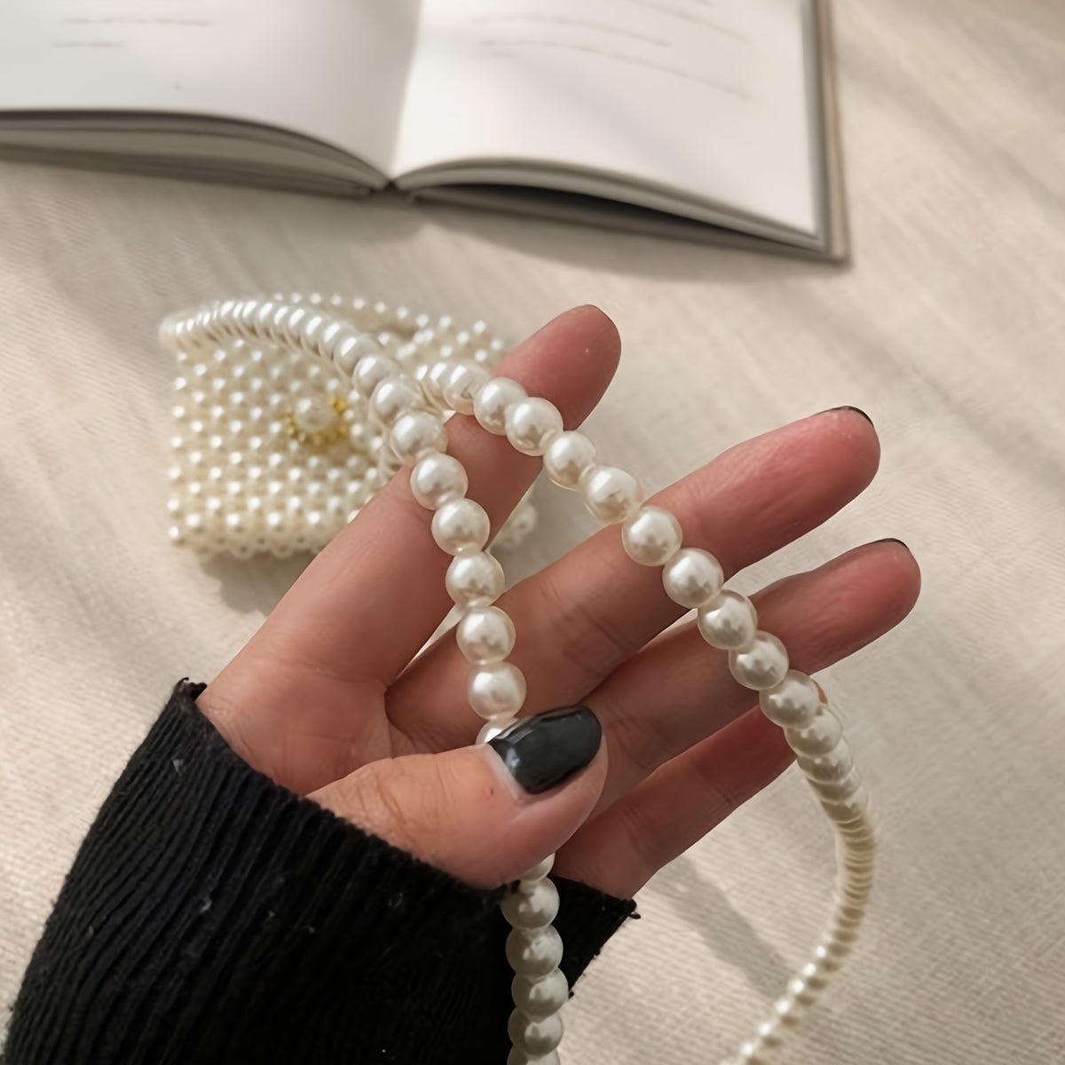 Women's Mini Dumpling High-Gloss Pearl Beaded Crossbody Bag