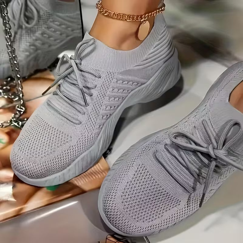 Women's Breathable Chunky Platform Sneakers Lace-Up Low-Top Casual Shoes