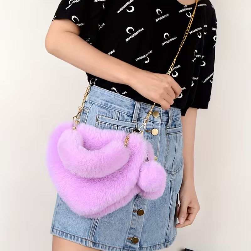 Women's Plush Heart Shoulder Bag Fashion Autumn Winter