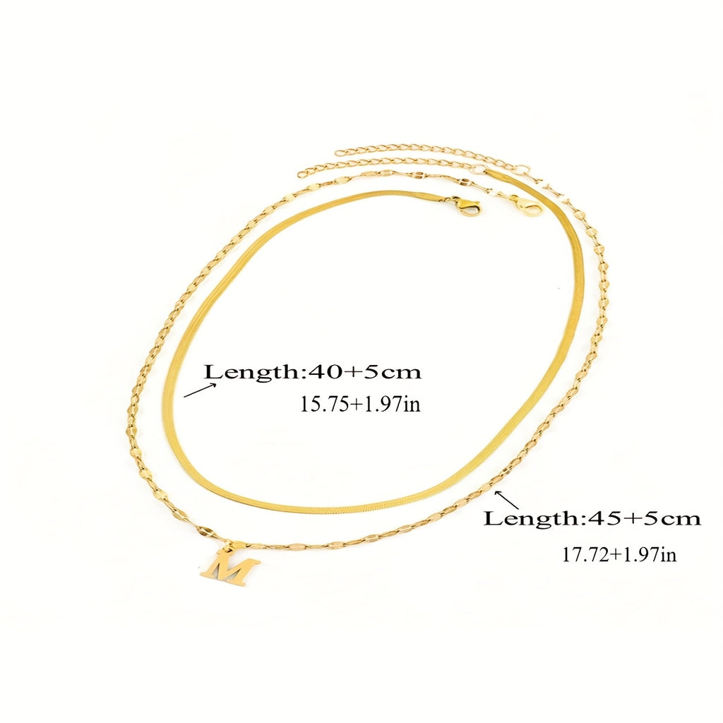 Women's Letter Pendant Necklace Layered Golden Stainless Steel