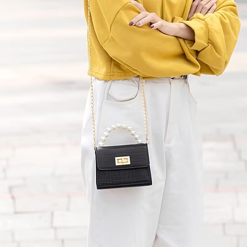 Women's Pearl Handle Small Crossbody Handbag Fashion