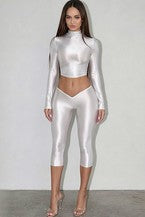 Women's Fitted Crop Top Capri Pants Set CHICJX4KSH1-7058