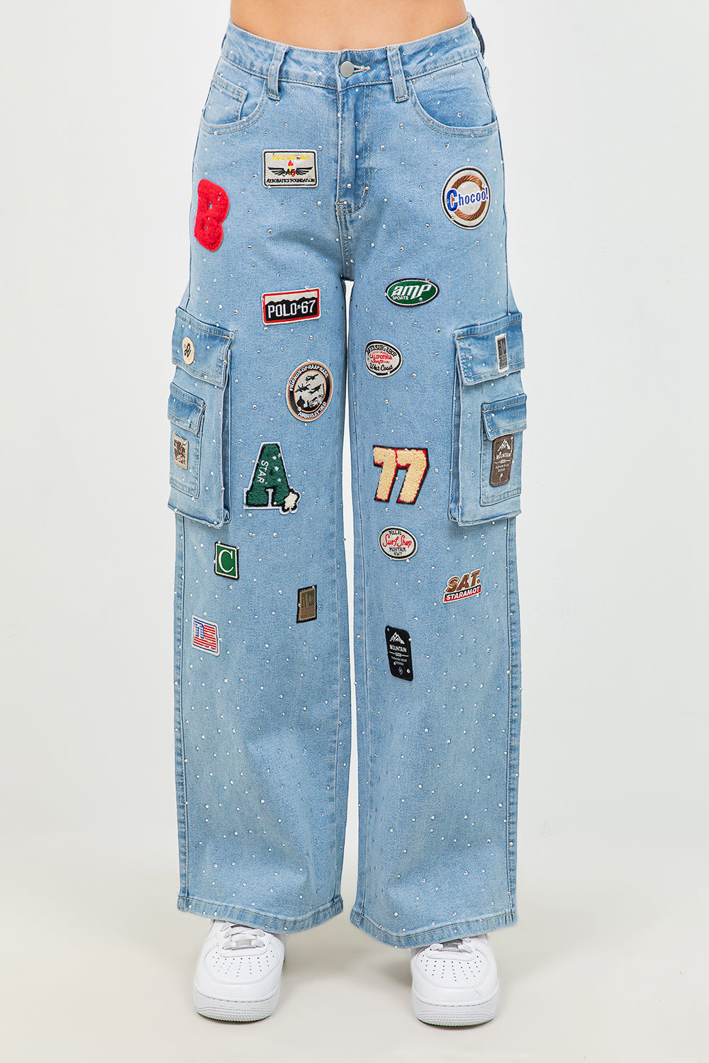 Women's Multiple Patching Wide Leg Straight Jeans RJH-11165