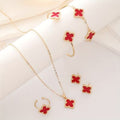 Women's Four-Leaf Clover Plated Matching Suite Bracelet Earrings Necklace Ring Jewelry Set
