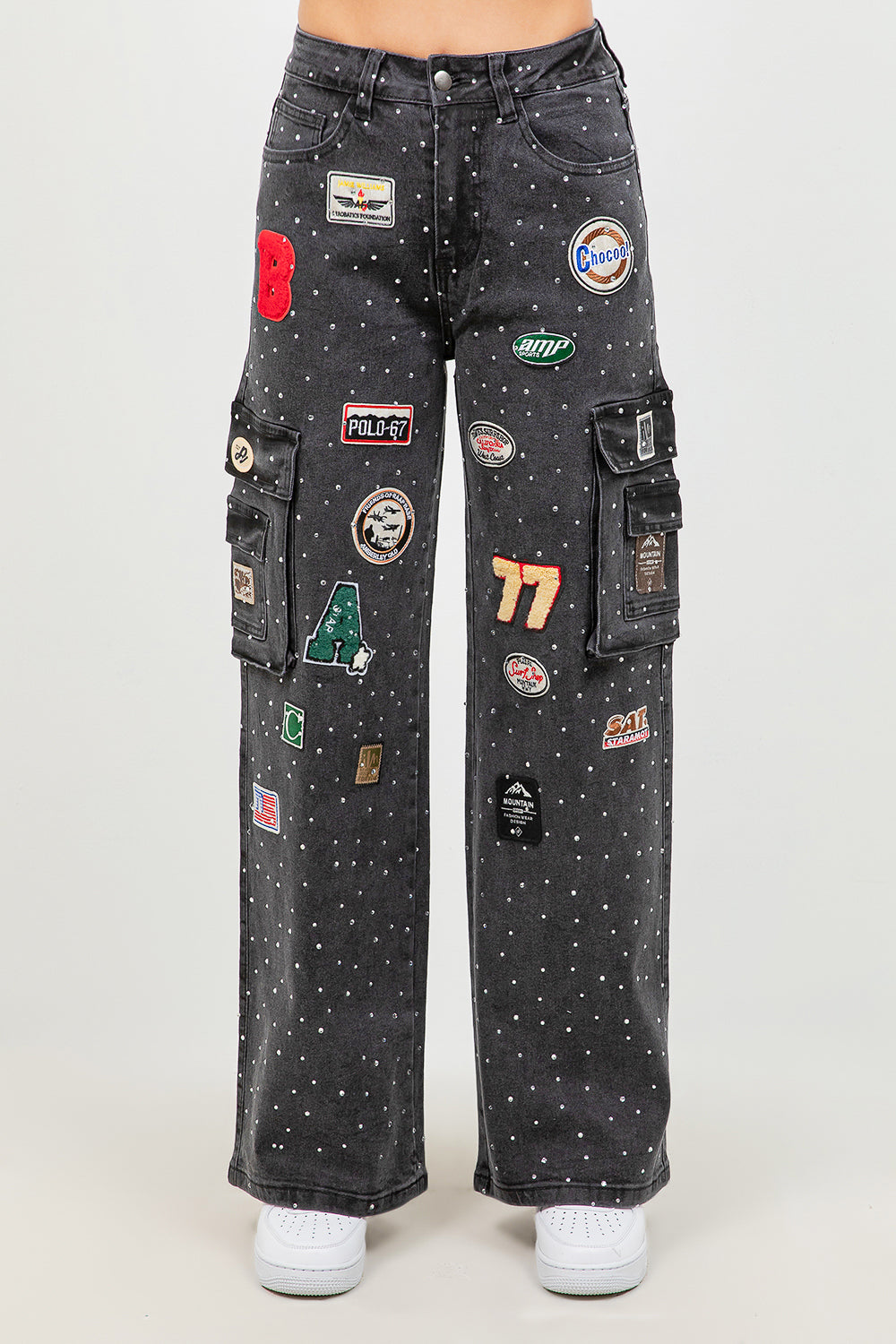 Women's Multiple Patching Wide Leg Straight Jeans RJH-11165