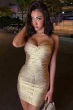 Women's Low Cut Halter Bodycon Summer Dress LU12FA15-1892