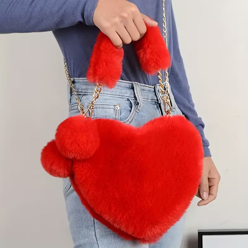 Women's Plush Heart Shoulder Bag Fashion Autumn Winter