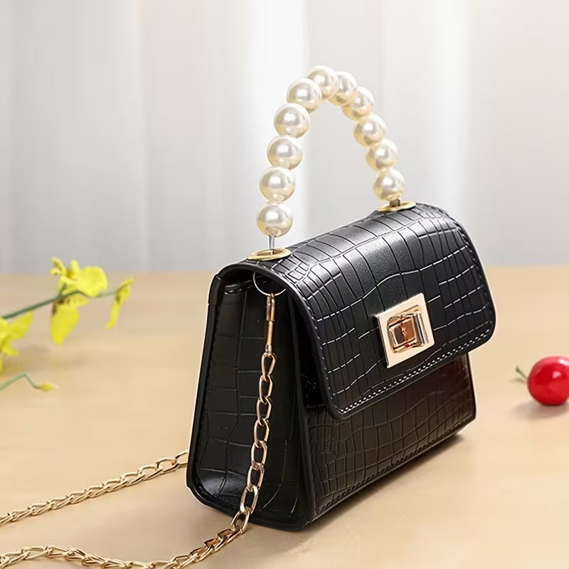 Women's Pearl Handle Small Crossbody Handbag Fashion