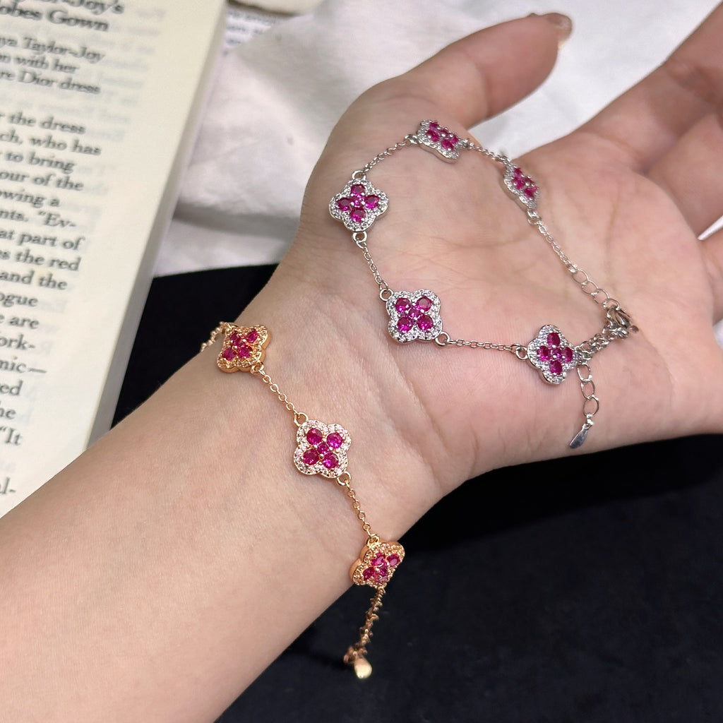 Women's Four-Leaf Clover Purple Synthetic Zirconia Flower Bracelet Jewelry