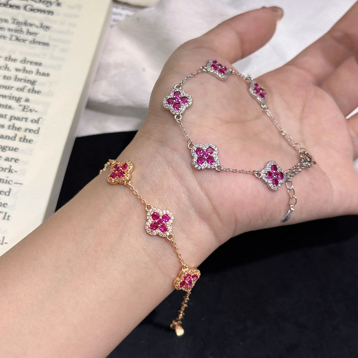 Women's Four-Leaf Clover Purple Synthetic Zirconia Flower Bracelet Jewelry