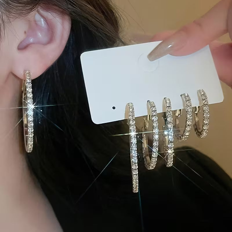 Women's C-Shaped Crystal Hoop Earrings Minimalist Jewelry Set
