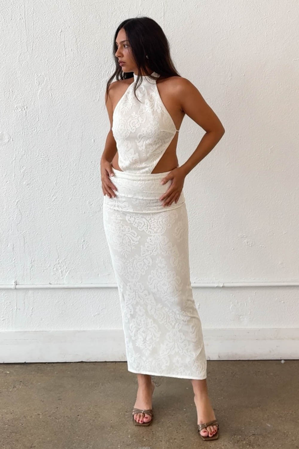 Women's Lace Halter Cutout Maxi Dress Elegant Vacation S7909D_2