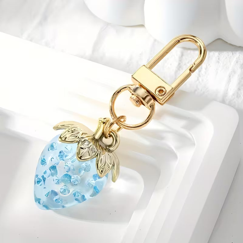 Women's Realistic Transparent Strawberry Pendant Bag Charm Keychain Jewelry