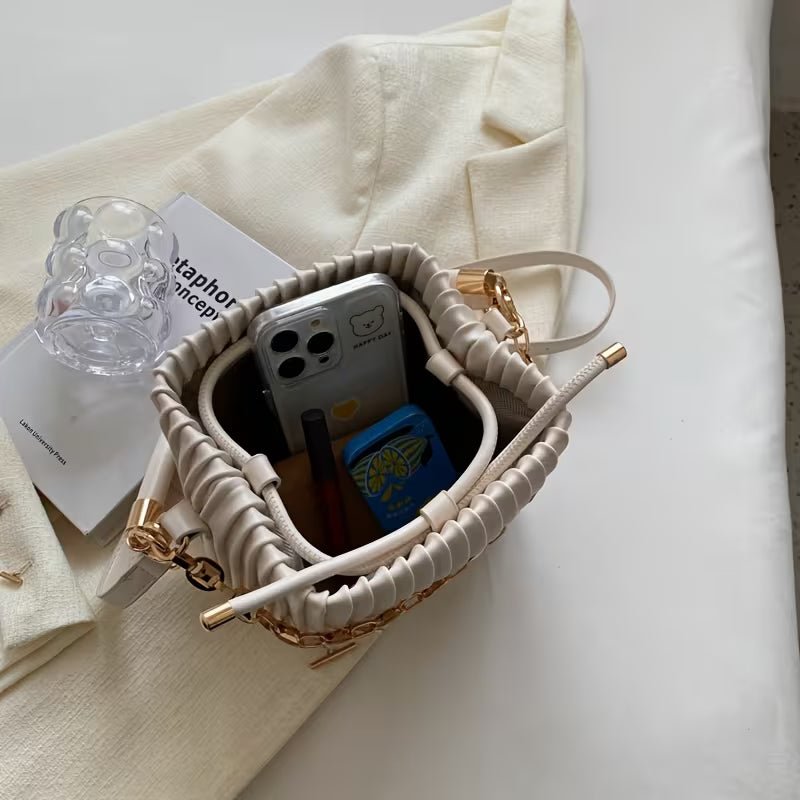 Women's Mini Bucket Bag With Chain Pendant Crossbody Strap